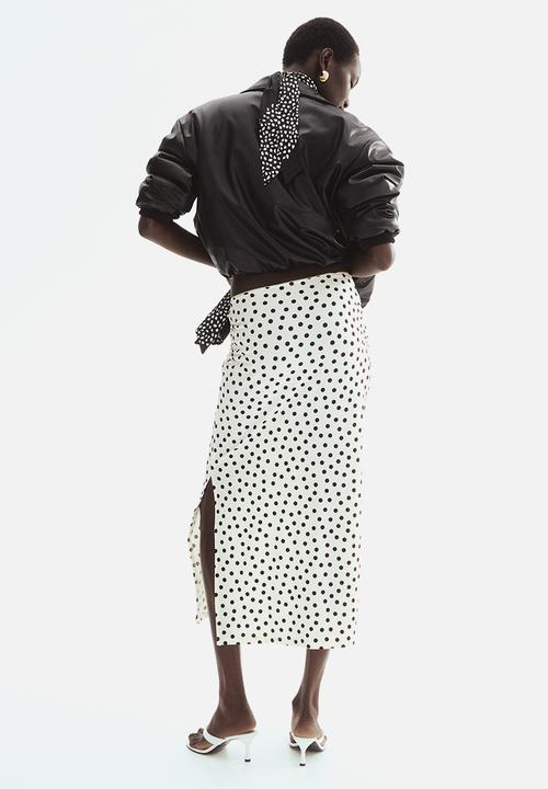 H&M - Draped midi skirt - cream/polka dot