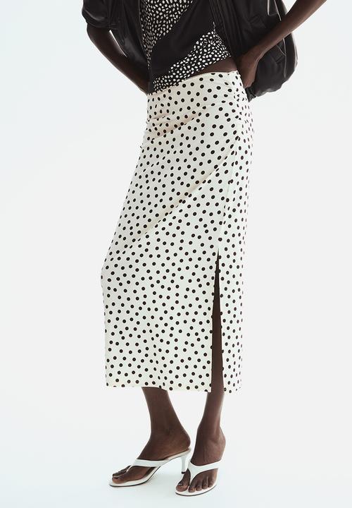 H&M - Draped midi skirt - cream/polka dot