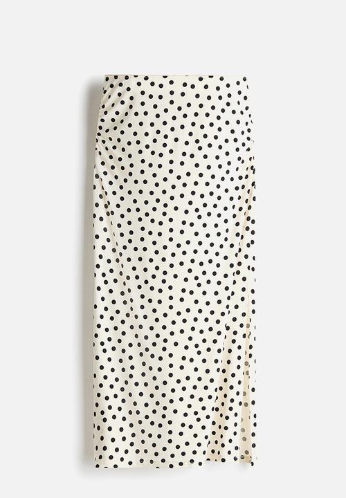 H&M - Draped midi skirt - cream/polka dot