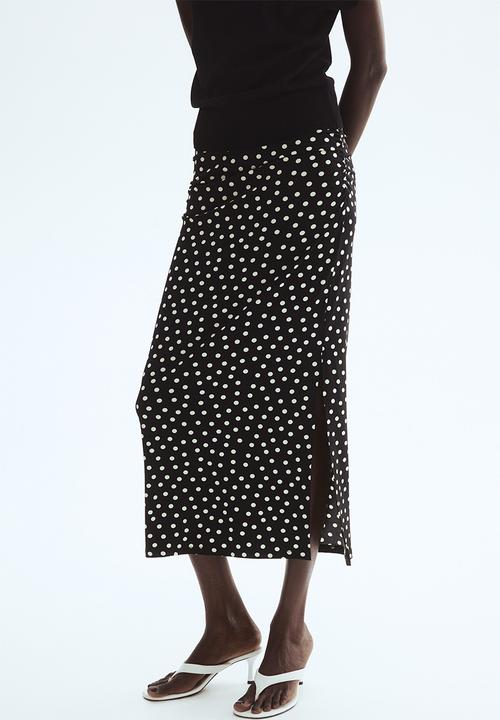 H&M - Draped midi skirt - black/polka dot