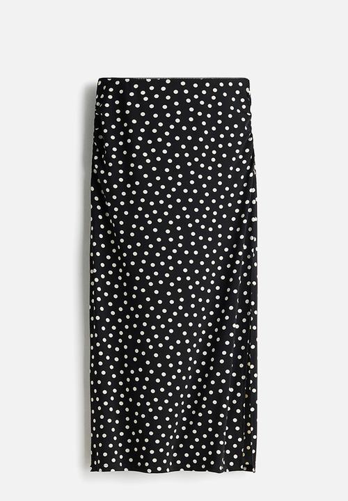 H&M - Draped midi skirt - black/polka dot