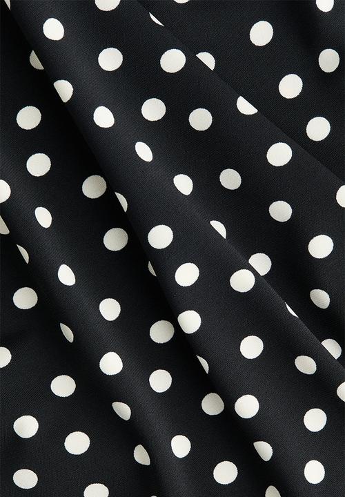 H&M - Draped midi skirt - black/polka dot