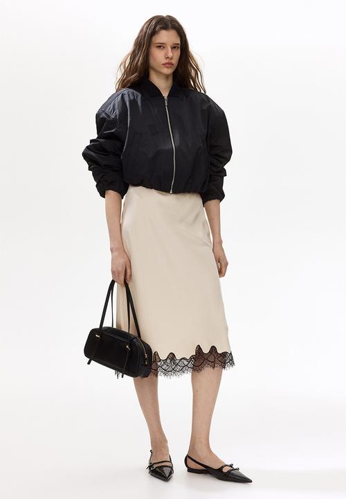 H&M - Lace-trimmed slip skirt - light beige