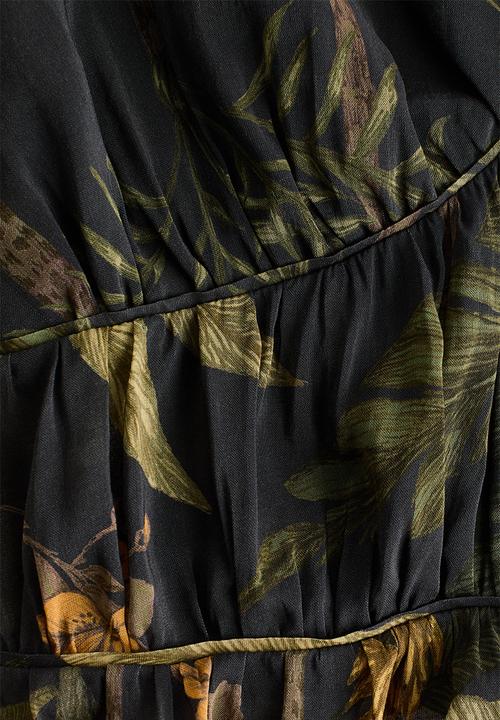 H&M - Viscose-blend gathered top - black/plants