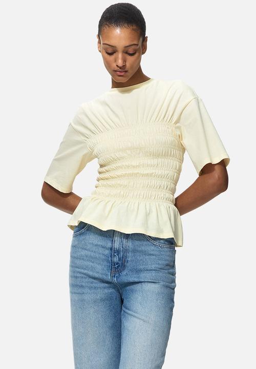 H&M - Smocked t-shirt - pale yellow
