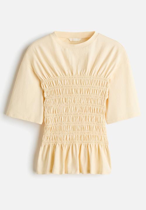 H&M - Smocked t-shirt - pale yellow