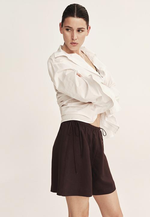 H&M - Drawstring-detail linen-blend shorts - dark brown