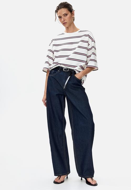 Oversized cotton t-shirt - white/pink striped