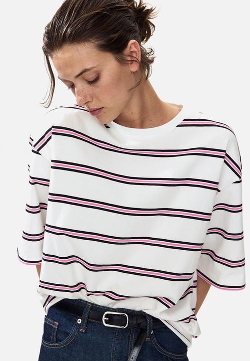 H&M - Oversized cotton t-shirt - white/pink striped