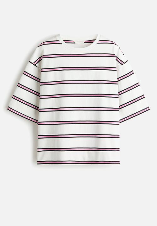 H&M - Oversized cotton t-shirt - white/pink striped