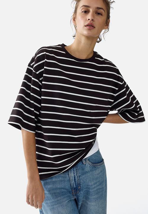 H&M - Oversized cotton t-shirt - dark brown/striped