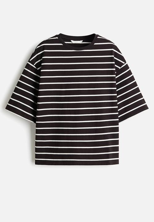 H&M - Oversized cotton t-shirt - dark brown/striped