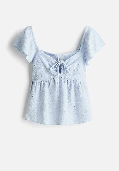 H&M - Pointelle jersey blouse - light blue