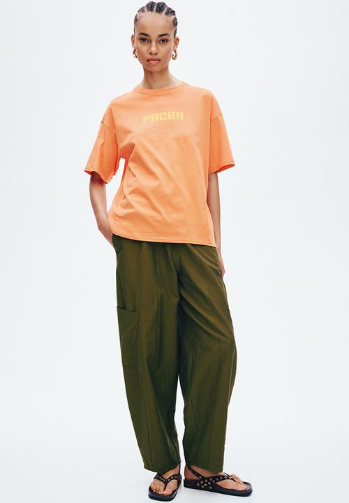 H&M - Oversized print-motif t-shirt - orange/pacha