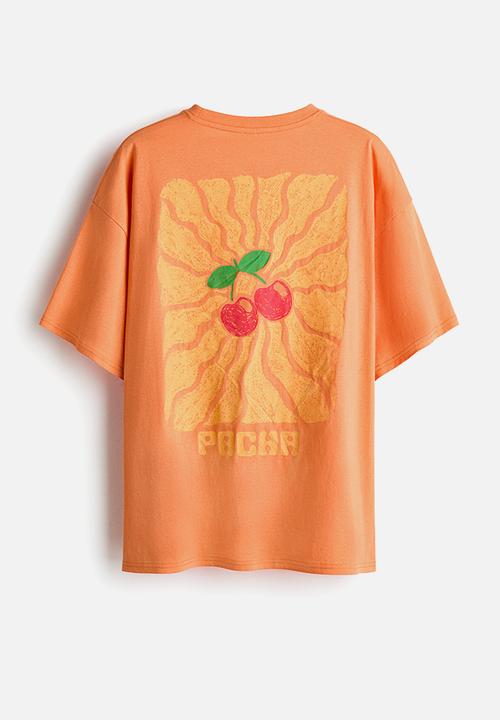 H&M - Oversized print-motif t-shirt - orange/pacha