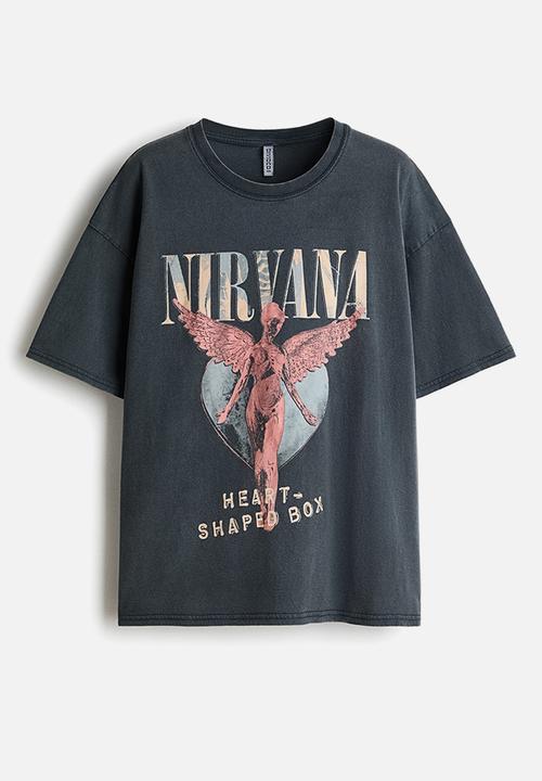H&M - Oversized print-motif t-shirt - dark grey/nirvana