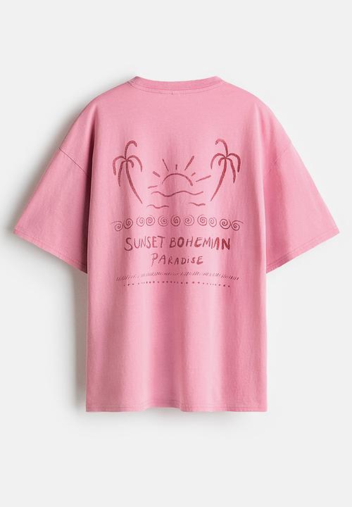 H&M - Oversized print-motif t-shirt - pink/sunset