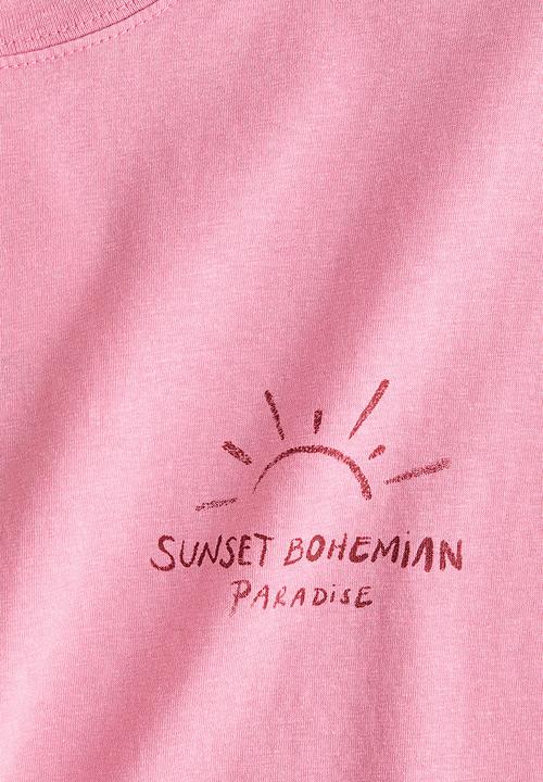 H&M - Oversized print-motif t-shirt - pink/sunset