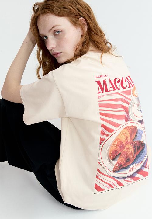 H&M - Oversized print-motif t-shirt - light beige/macchiato
