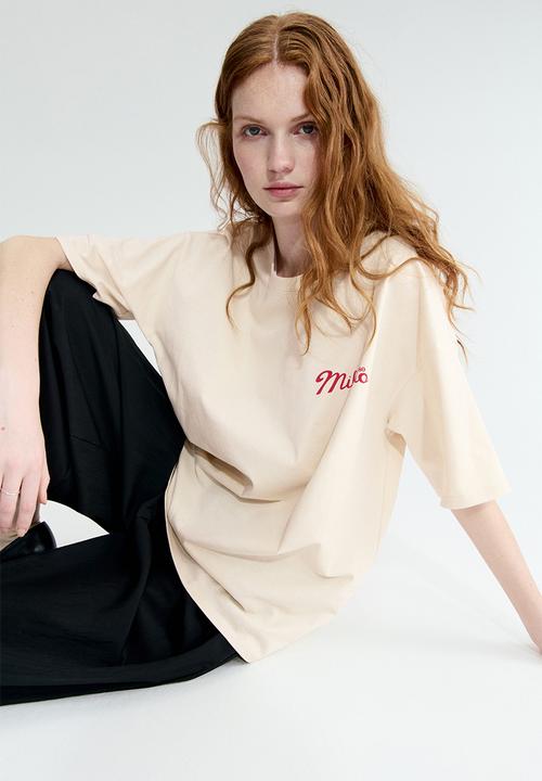 H&M - Oversized print-motif t-shirt - light beige/macchiato