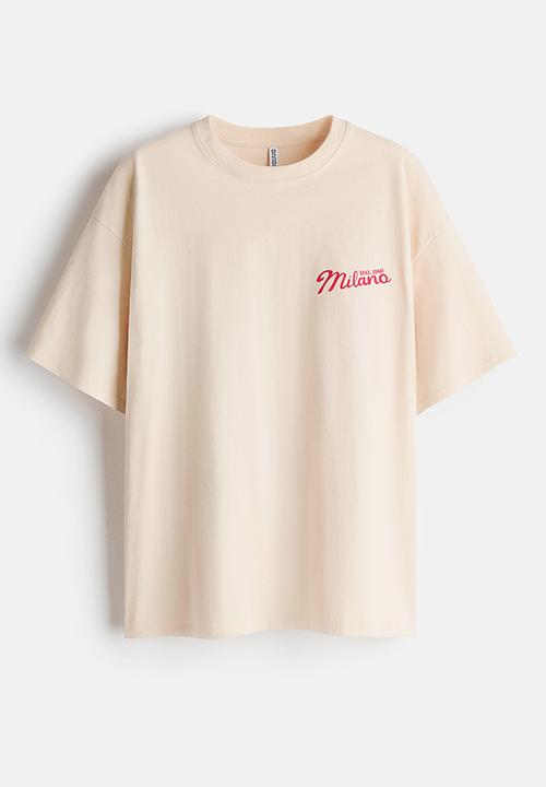 H&M - Oversized print-motif t-shirt - light beige/macchiato