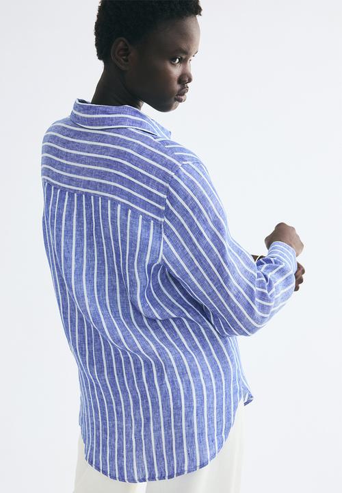 H&M - Linen shirt - dark dusty blue/striped
