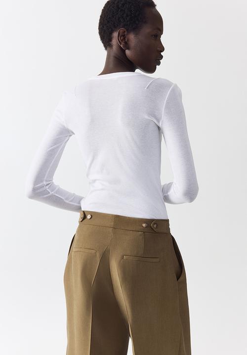 H&M - Barrel-leg twill trousers - khaki green