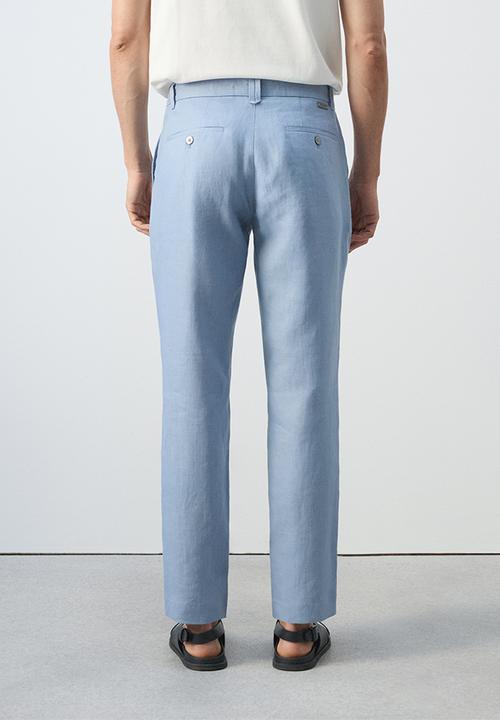 MANGO - Oyster Slim-fit 100% linen trousers- Sky-Blue