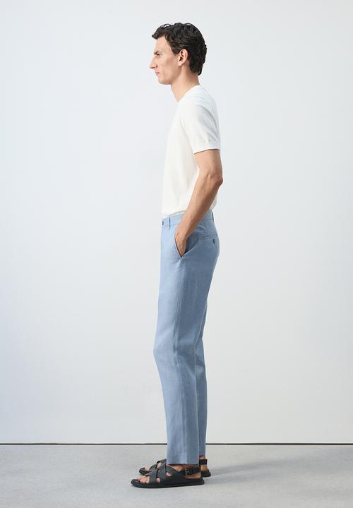 MANGO - Oyster Slim-fit 100% linen trousers- Sky-Blue