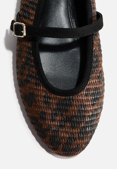 H&M - Straw mary janes - dark brown/leopard print
