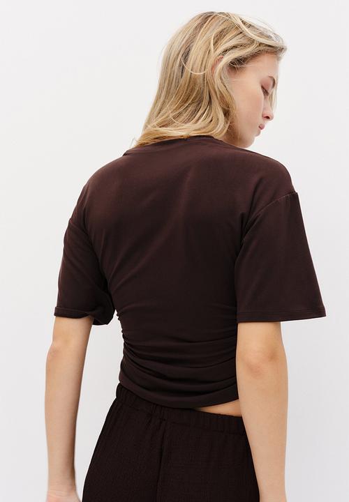 H&M - Ruched t-shirt - dark brown