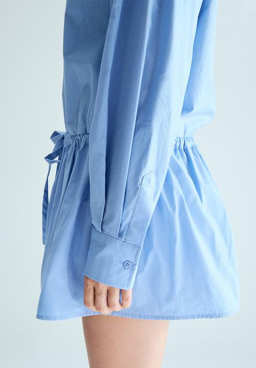 H&M - Drawstring-detail poplin shirt dress - light blue