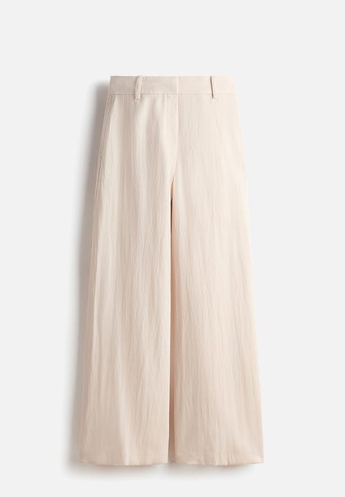 H&M - Wide linen-blend trousers - light beige