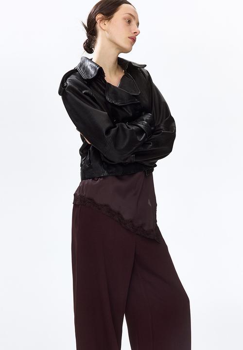 H&M - Wide linen-blend trousers - burgundy