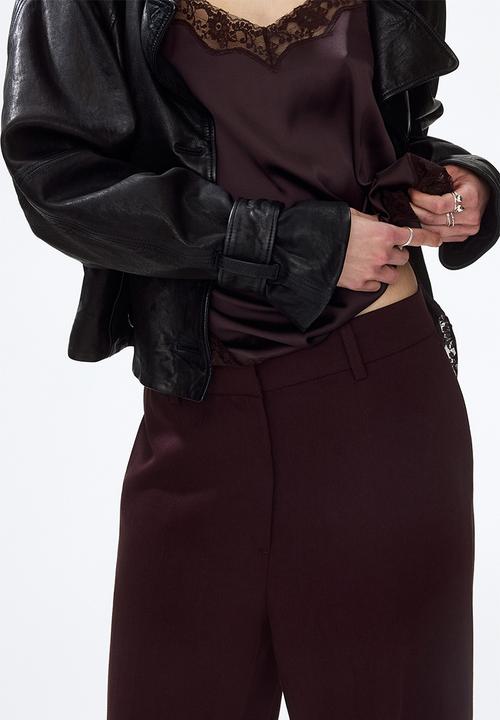 H&M - Wide linen-blend trousers - burgundy
