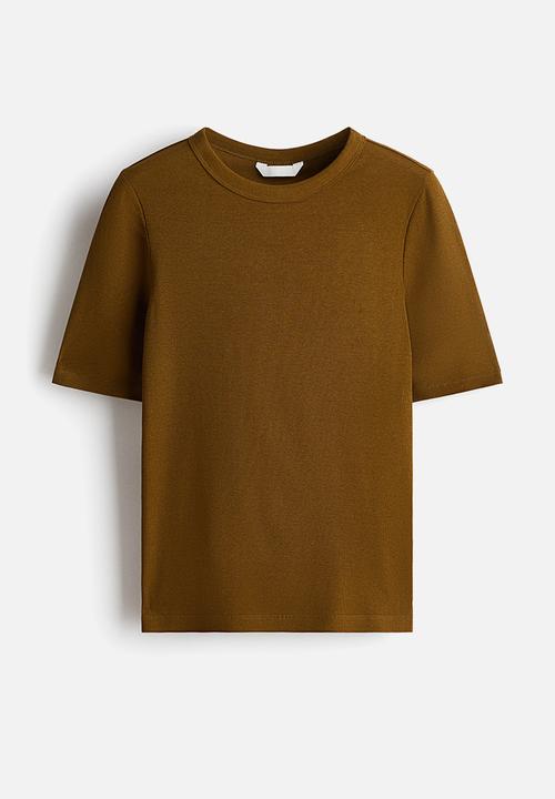 H&M - Ribbed T-shirt - dark khaki green