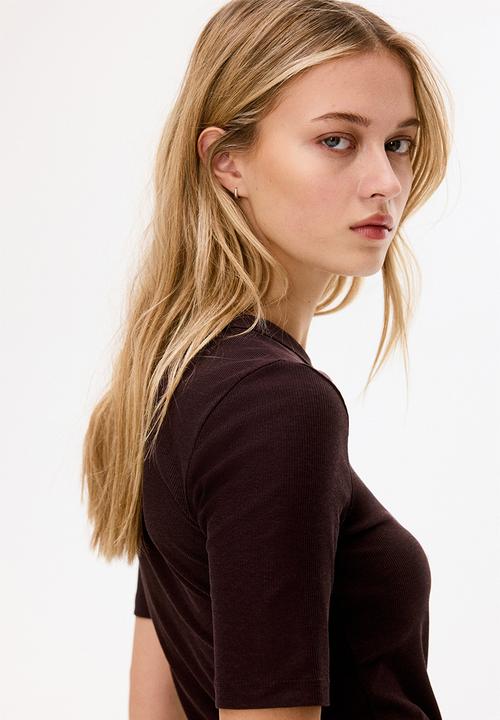 H&M - Ribbed T-shirt - dark brown