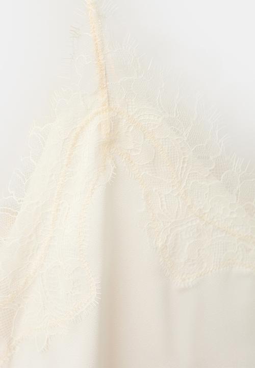 MANGO - Asymmetric lace camisole top - light beige