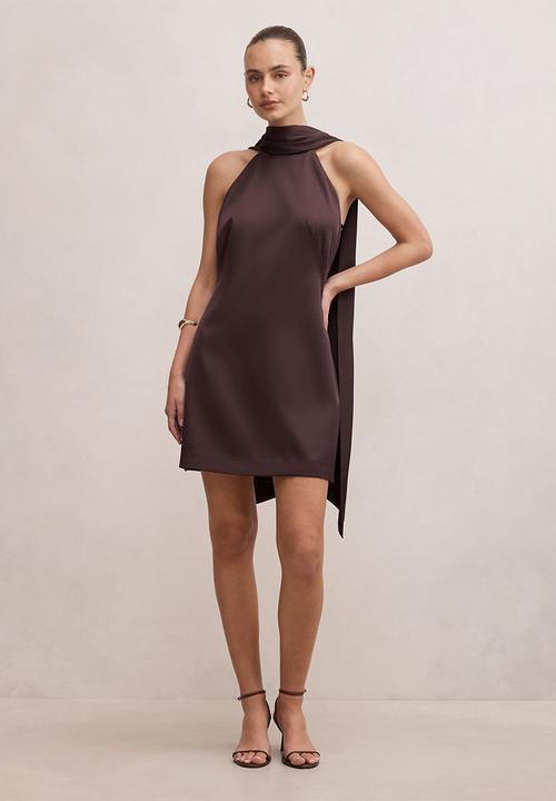 Forever New - Rowena mini scarf dress in plum - brown