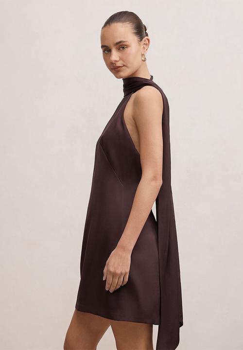 Forever New - Rowena mini scarf dress in plum - brown