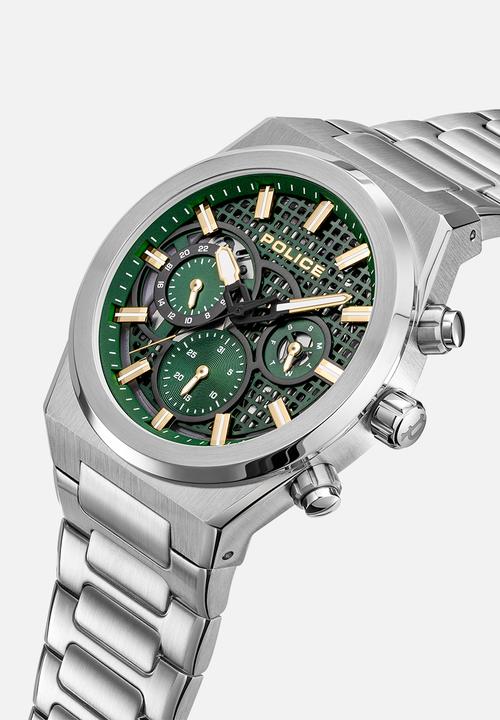 Police - Steel Case Green Dial Steel Bracelet Strap - Green & Silver