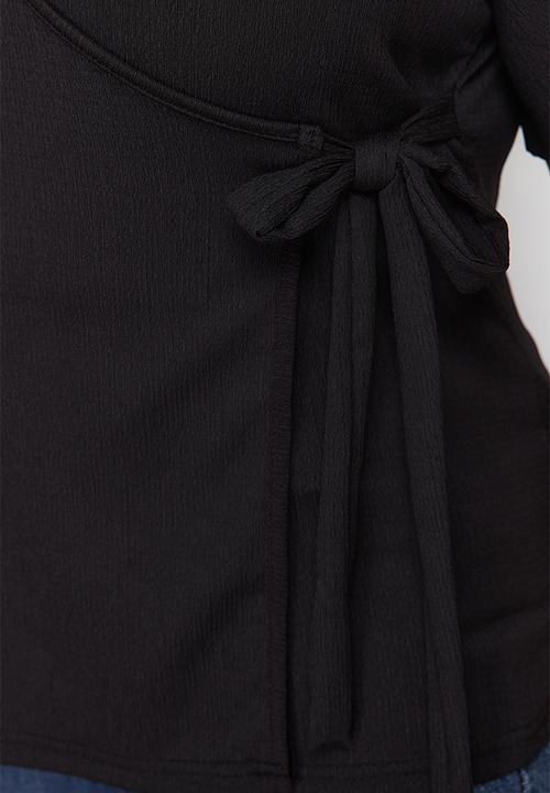 Trendyol - Plus double-breasted tie-detail knit blouse - black