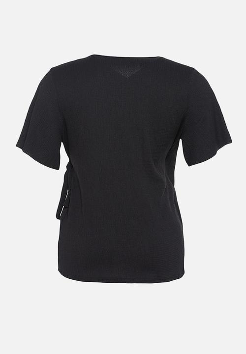 Trendyol - Plus double-breasted tie-detail knit blouse - black