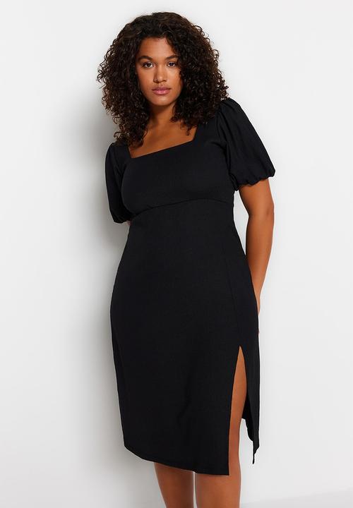Trendyol - Plus slit knitted dress - black