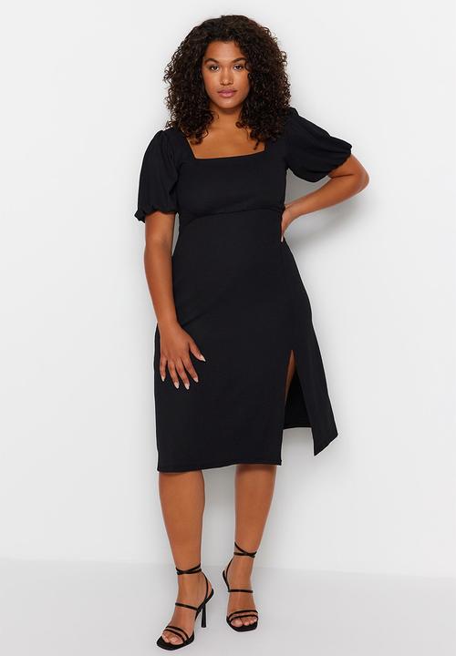 Trendyol - Plus slit knitted dress - black