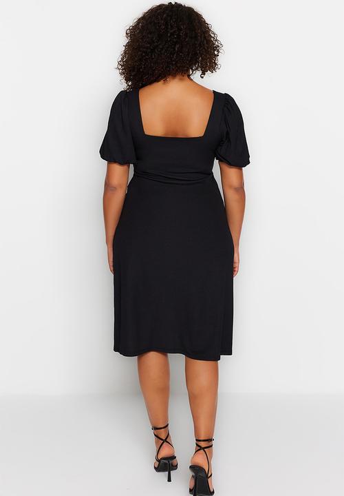 Trendyol - Plus slit knitted dress - black