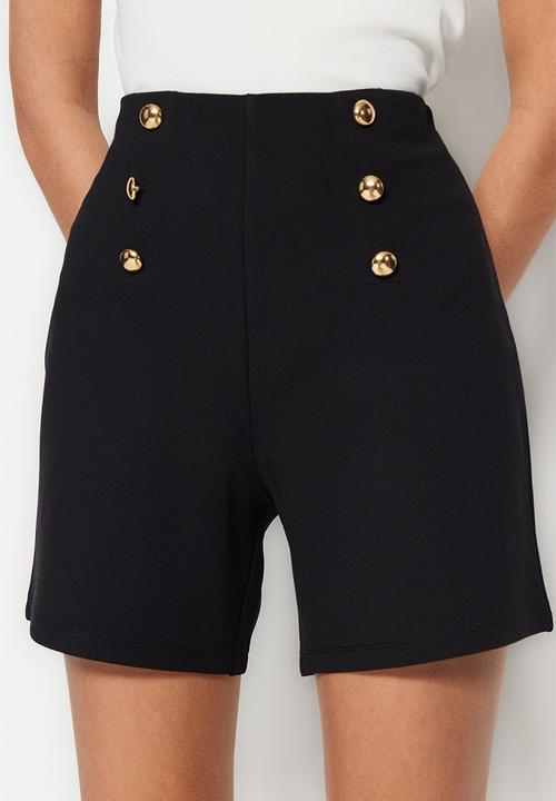 Trendyol - Gold Button Detail High-Waist Knit Shorts - Black