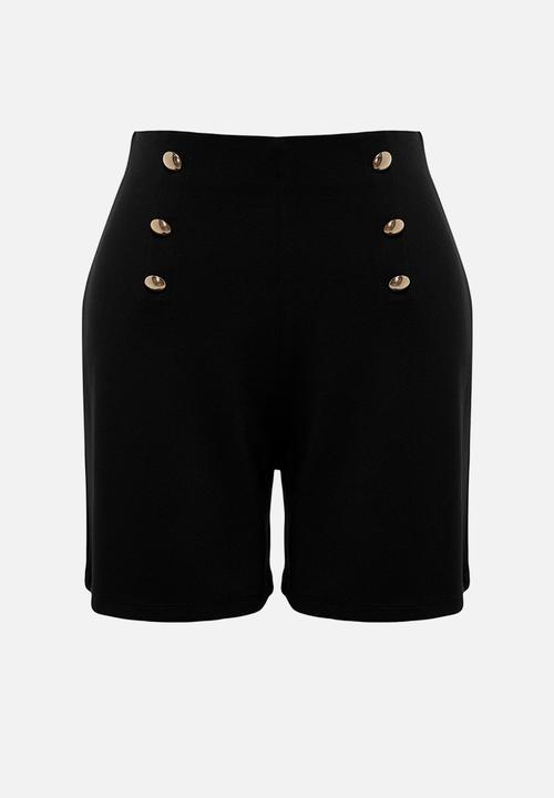Trendyol - Gold Button Detail High-Waist Knit Shorts - Black