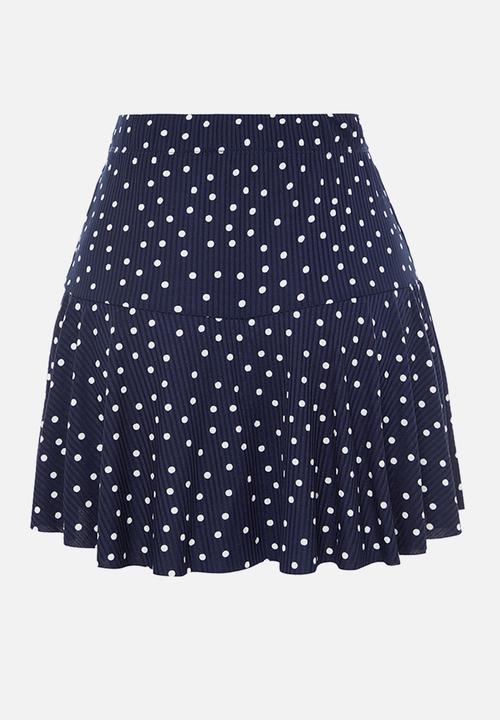 Trendyol - Polka Dot High-Waist Skirt-Look Knit Shorts - Navy Blue