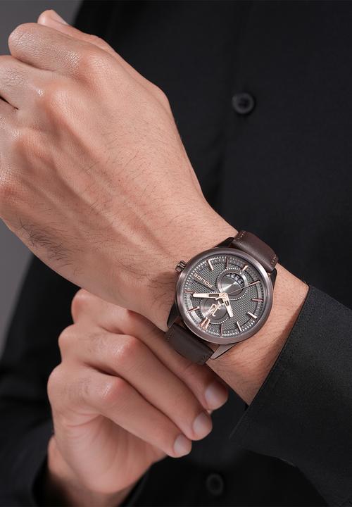 Police - IP Brown Case Gun Dial Brown Leather Strap - Brown
